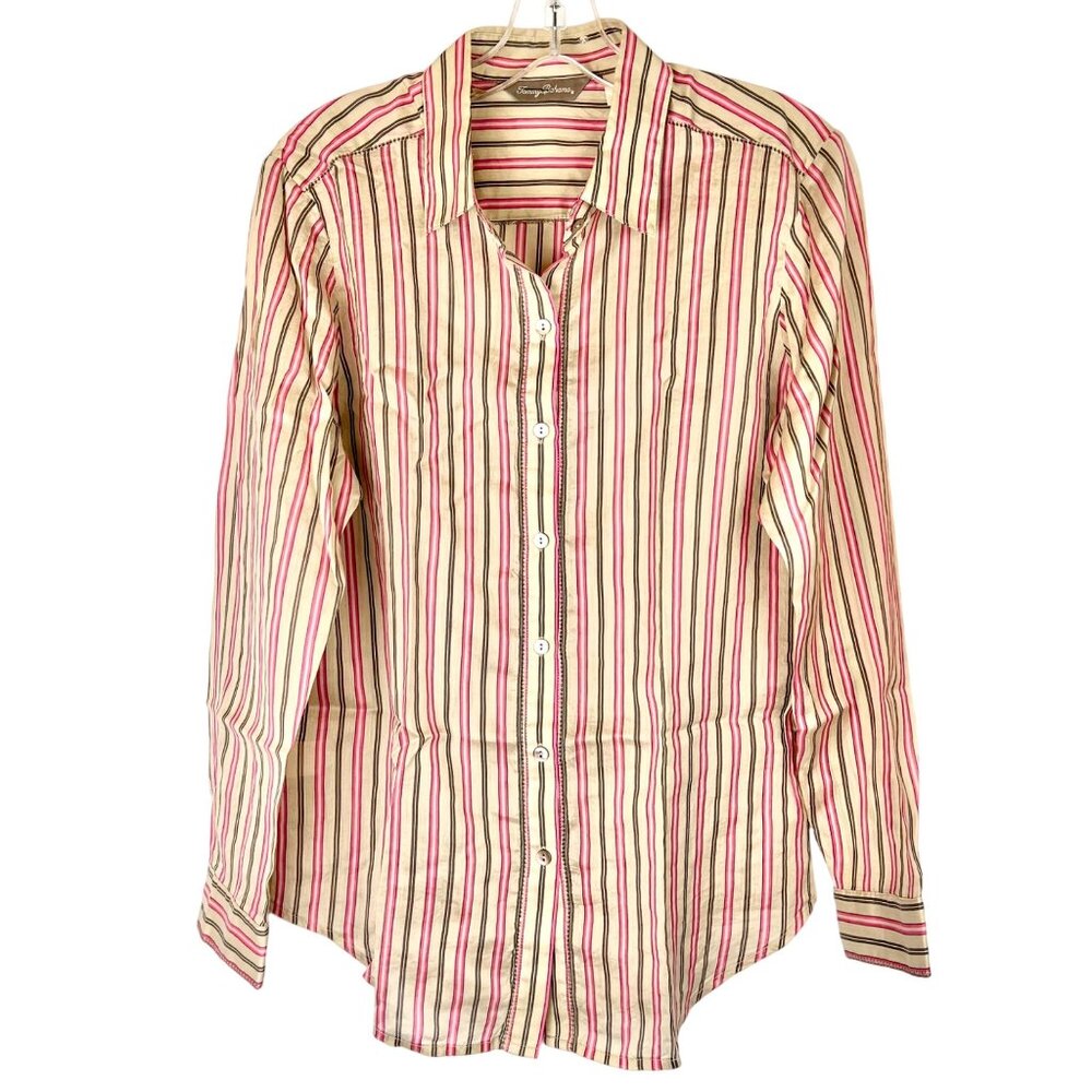Tommy Bahama Womens Striped Button-Up Shirt Size 8 Cotton & Silk Blend EUC